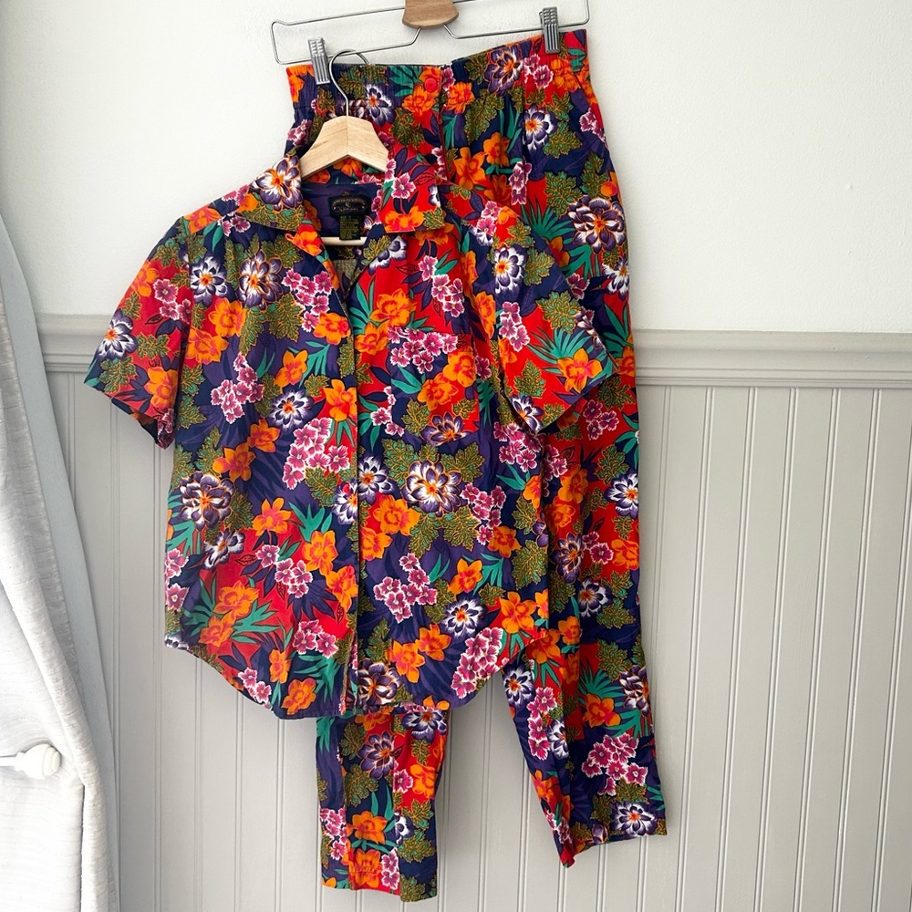 Charter Club Petites Vibrant Tropical Floral Outfit Matching Set 100% Cotton